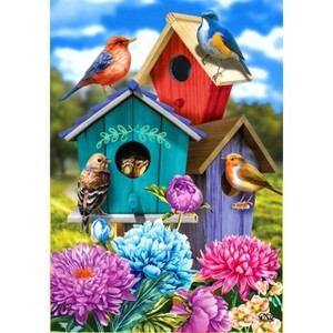 Colorful Birdhouses Spring House Flag 28 x 40 Briarwood Lane - 1 of 4