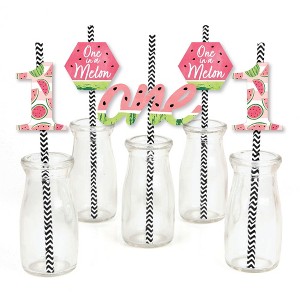 Big Dot of Happiness 1st Birthday One in a Melon - Paper Straw Decor - Fruit First Birthday Party Striped Decorative Straws - Set of 24 - 1 of 4