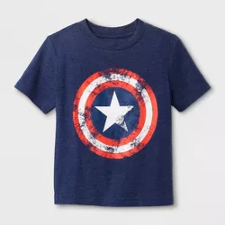 Toddler Boys' Marvel Captain America Shield Short Sleeve Graphic T-Shirt - Navy 2T