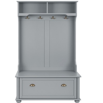 NicBex Hannah Hall Tree with Open Shelves and Shoe Cabinets Gray