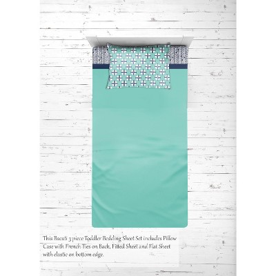 Bacati - Noah Mint Navy 3 pc Toddler Bed Sheet Set