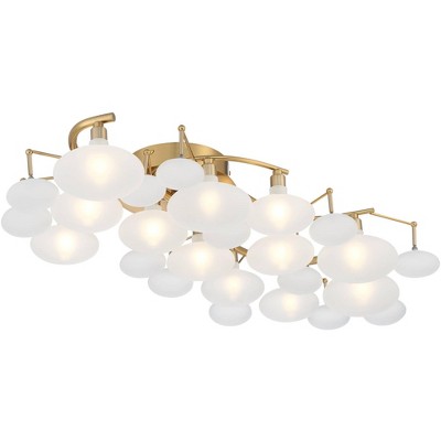 Warm Brass and Frosted Glass 12-Light Semi-Flush Mount Ceiling Fixture