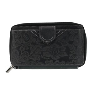 CTM Women's Embossed Floral Tooled Leather Wristlet - 1 of 4