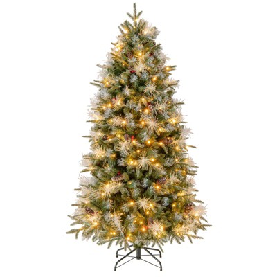 Costway 5/6/7 FT Artificial Christmas Tree with 602/806/1072 Branch Tips, 190/270/350 Warm White LED Lights
