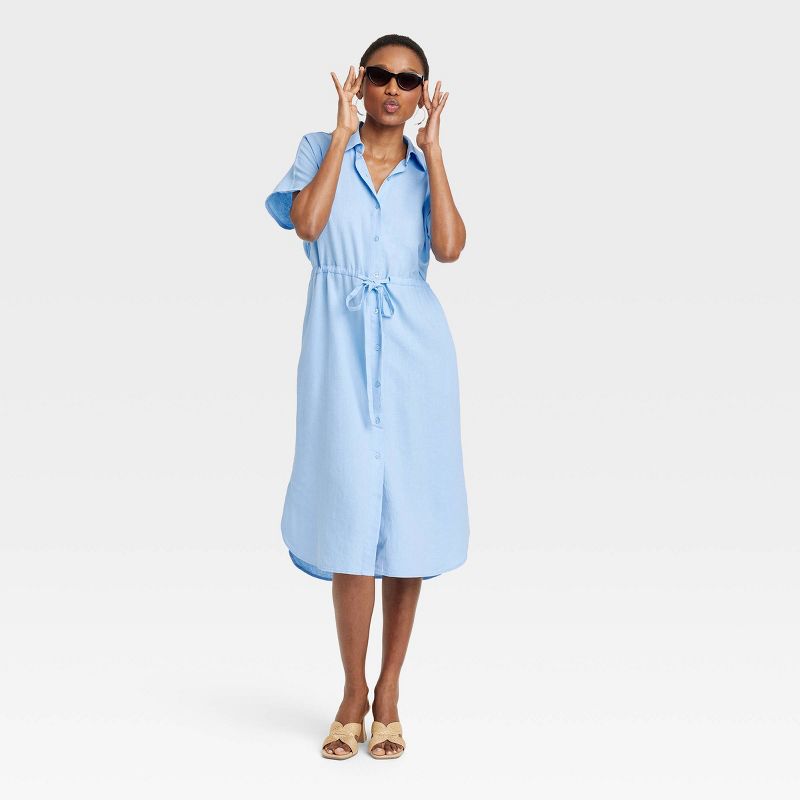 Women's Short Sleeve Linen Midi Shirtdress - A New Day™, 4 of 11