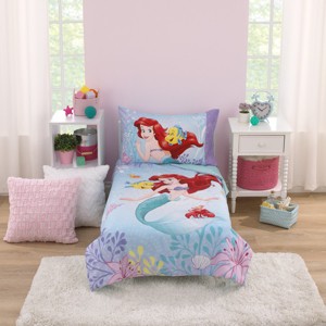 Disney The Little Mermaid Be Fearless Aqua, Lavender, and Orange Ariel 4 Piece Toddler Bed Set - 1 of 4