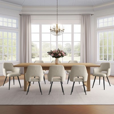 Set of 8 Modern Dining Chairs with Armrests, Upholstered Dining Room Chairs with Black Metal Legs, Comfortable Seats for Kitchen & Home-Maison Boucle