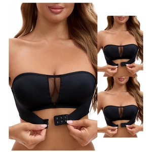 INSPIRE CHIC 3 Packs Women's Mesh Front Closure Push Up Wirefree Bandeau Strapless Breathable Tube Bras - 1 of 4