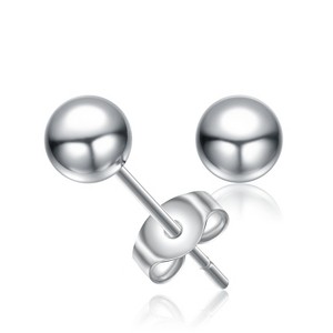 Guili Sterling Silver White Gold Plated Round Ball Stud Earrings, Available in 4MM, 5MM, 7MM - Elegant & Classic Design for Effortless Everyday Style - 1 of 2