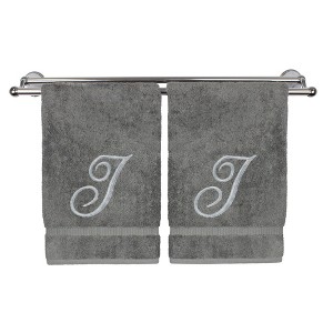 BC BARE COTTON Monogrammed Washcloth Towel, Personalized Gift, 13x13 Inches - Set of 2 - Gray - Silver Script - 1 of 1