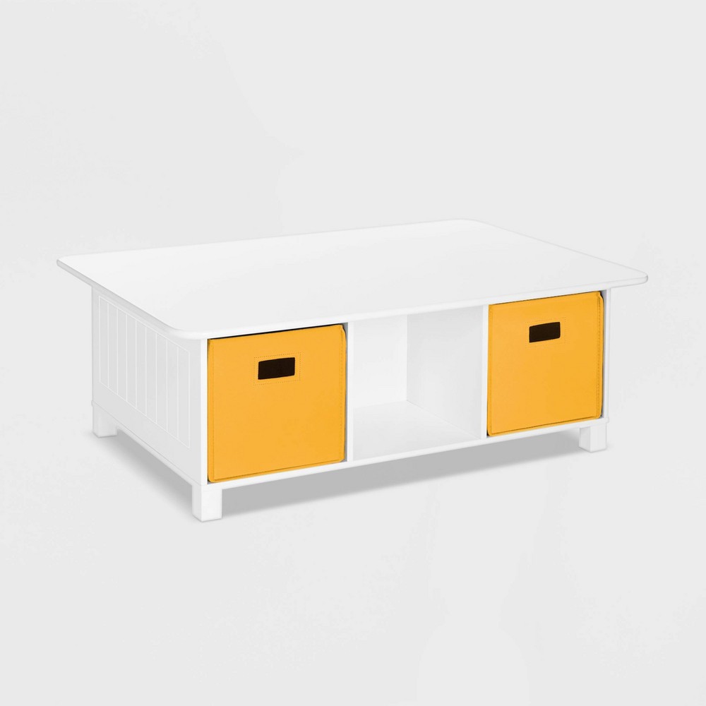 Photos - Kids Furniture RiverRidge Kids' Desk, Activity and Play Table with 6 Storage Cubbies White with 2 Yellow Fabric Bins: RiverRidge Home Kids