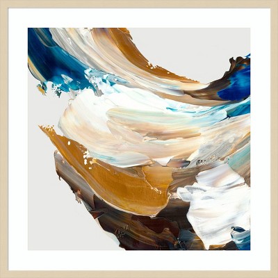 Crashing Blue Abstract Giclee Print with Natural Wood Frame