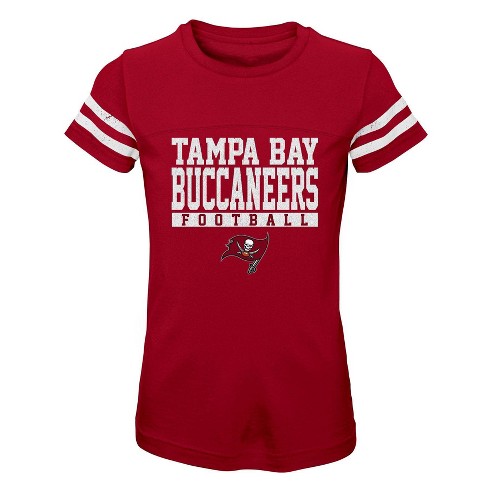 NFL Tampa Bay Buccaneers Girls' Short Sleeve Stripe Fashion T-Shirt - XS