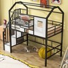 Twin Size Metal Loft Bed with Roof Design, Storage Box, Safety Guardrails and Ladder, Black/Pink-ModernLuxe - image 2 of 4