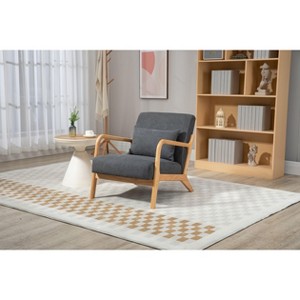 PAGED Accent Chair with Wood Frame, Mid Century Modern Living Room Chairs with Waist Cushion, Reading Armchair for Living Room - 1 of 4