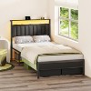 Full Bed Frames Grey Upholstered Headboard with Shelves Metal Platform Bed with 2 Under-Bed Storage (Fabric Drawer on Wheels) No Box Spring Needed - 4 of 4