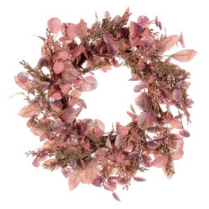 Vickerman 22" Dusty Rose Artificial Fall Eucalyptus and Berry Wreath - 1 of 4
