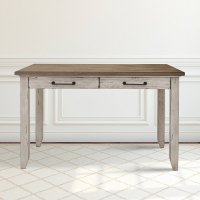Rustic Ivory and Honey Two-Drawer Sofa Table