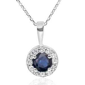 Pompeii3 1 ct Blue Sapphire & Diamond Halo Pendant 14k White Gold & 18" Chain - 1 of 3