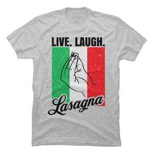 Men's Design By Humans Live Laugh Lasagna Italian Flag Gesture By T-Shirt - 1 of 2