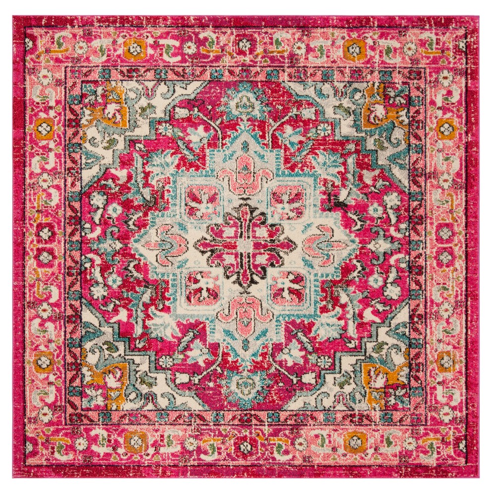 Fuchsia Floral Loomed Square Area Rug 6'7inX6'7in - Safavieh