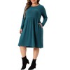 Agnes Orinda Women's Plus Size Elegant Round Neck Long Sleeve with Pocket Ribbed Knit Midi Sweater Dress - 2 of 4