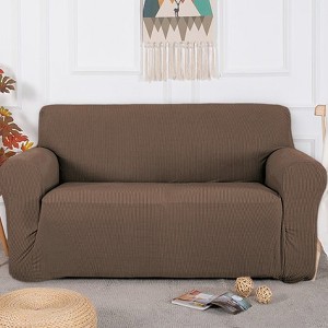 Home Mart Goods Taupe 3-Piece Set 4-Way Stretch Slipcover Sofa Loveseat & Armchair Cover Protector - 1 of 4