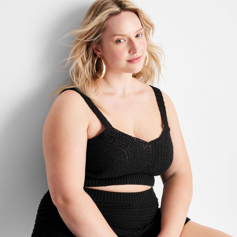 Women's Sweetheart Open-Work Stitch Crop Top - Future Collective™ with Jenny K. Lopez Black, 3 of 4