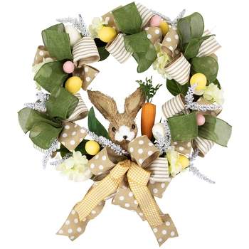 Northlight Bunny and Bows Floral Easter Wreath - 22" - Green and Beige - Unlit