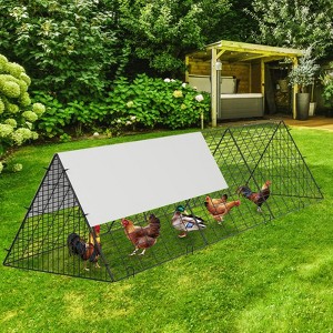 Large Chicken Tunnels for Yard, Portable Chicken Coop Run with Corner Frames, Spire Roof Chicken Playpen Enclosure with Cover, Metal Poultry Cage - 1 of 4