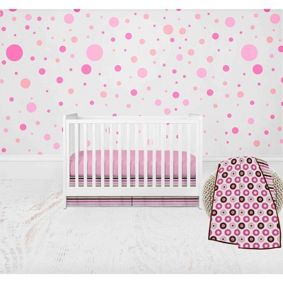 Bacati - Mod Dots Stripes Pink Fuschia Beige Chocolate 3 pc Crib Bedding Set
