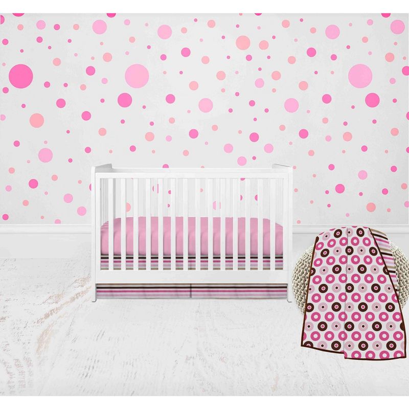 Bacati - Mod Dots Stripes Pink Fuschia Beige Chocolate 3 pc Crib Bedding Set, 1 of 6