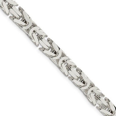 Black Bow Jewelry Mens 7.5mm Sterling Silver Square Solid Byzantine Chain Necklace