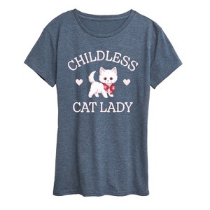 Women's - Instant Message - Childless Cat Lady Coquette Kitten Short Sleeve Graphic T-Shirt - 1 of 4