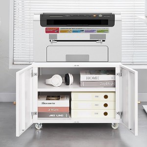Metal Printer Cabinet with File Storage, Mobile 3D Printer Stand with 2 Doors and Adjustable Shelf, Under Desk File Cabinet - 1 of 4