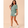 cheibear Women's Lounge Outfits Casual Round Neck Shorts Sleeves Ribbed Tops with Shorts Pajama Sets - 2 of 4