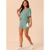 cheibear Women's Lounge Outfits Casual Round Neck Shorts Sleeves Ribbed Tops with Shorts Pajama Sets - image 2 of 4