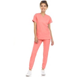 MediChic Womens 8-Pocket Scrubs Set- V-Neck with 4-Pocket Jogger Scrub Pants - 1 of 4