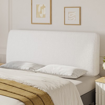 Pinmoco King Adjustable Headboard, Teddy Velvet Foam Headboard, White