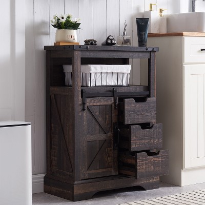 OKD Bathroom Floor Cabinets with Sliding Barn Door & 3 Drawers