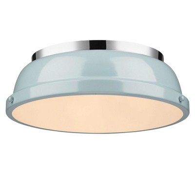 Duncan 14" Transitional Chrome Flush Mount with Seafoam Shade