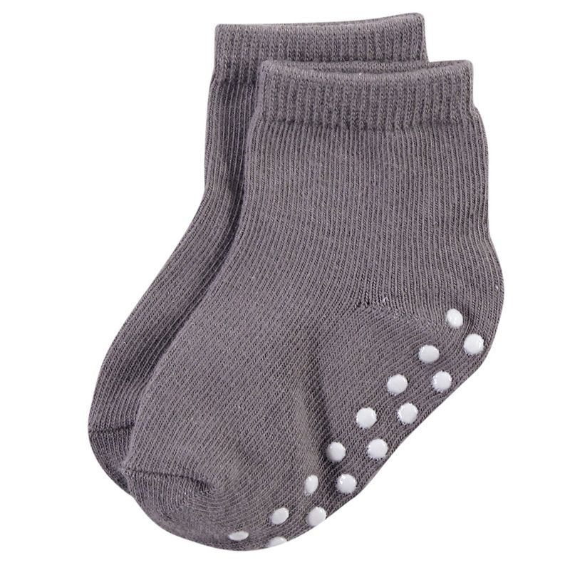 Touched by Nature Baby and Toddler Boy Organic Cotton Socks with Non-Skid Gripper for Fall Resistance, Solid Black, 4 of 7