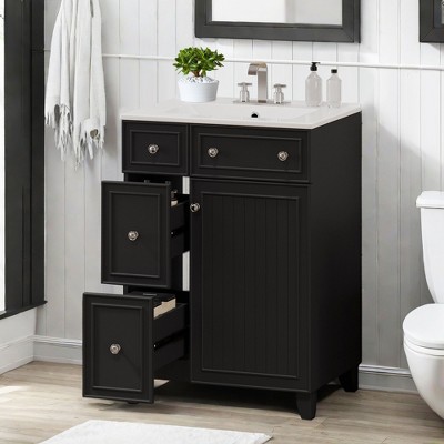 NicBex 24" Bathroom Vanity with Sink, Morden Bathroom Cabinet Storage with 2 Spacious Drawers and 1 Cabinet for Bathroom, Black