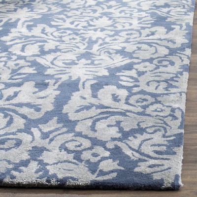 Gray and Navy Hand-Tufted Wool Damask Area Rug 3' x 5'