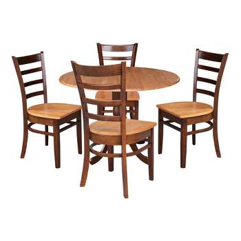 42" Dual Drop Leaf Dining Table with 4 Emily Ladderback Chairs Cinnamon/Espresso - International Concepts
