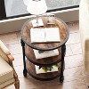 Round End Table, Small Accent Table with 3 Tier Storage Shelves, Farmhouse Wood Side Table, Metal Frame Industrial Night Stand for Living Room - 2 of 4