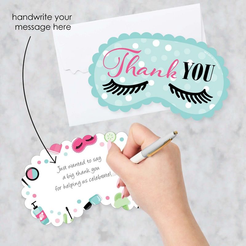 Big Dot of Happiness Spa Day - Shaped Thank You Cards - Girls Makeup Party Thank You Note Cards with Envelopes - Set of 12, 2 of 8