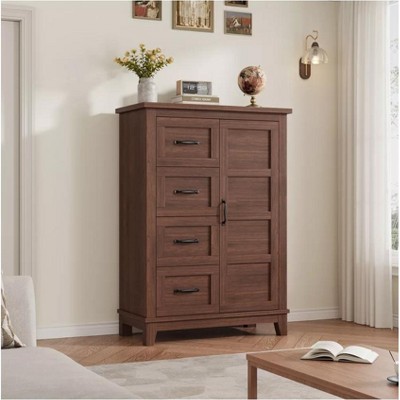 homfan 4 Dresser for Bedroom, 45.7" Tall Dresser with Door, Vertical Dresser with Storage, Freestanding Closet Dresser Chest for Bedroom, Walunt