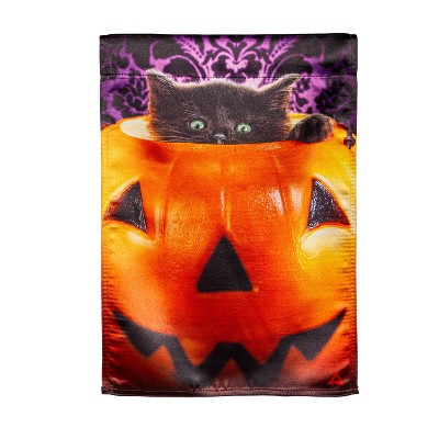 Evergreen Kitten in Pumpkin Bucket Lustre Garden Flag 12 x 18 Inches Indoor Outdoor Decor