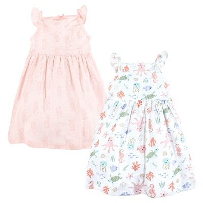Image of Hudson Baby Infant Girl Cotton Dresses, Pastel Sea, 0-3 Months